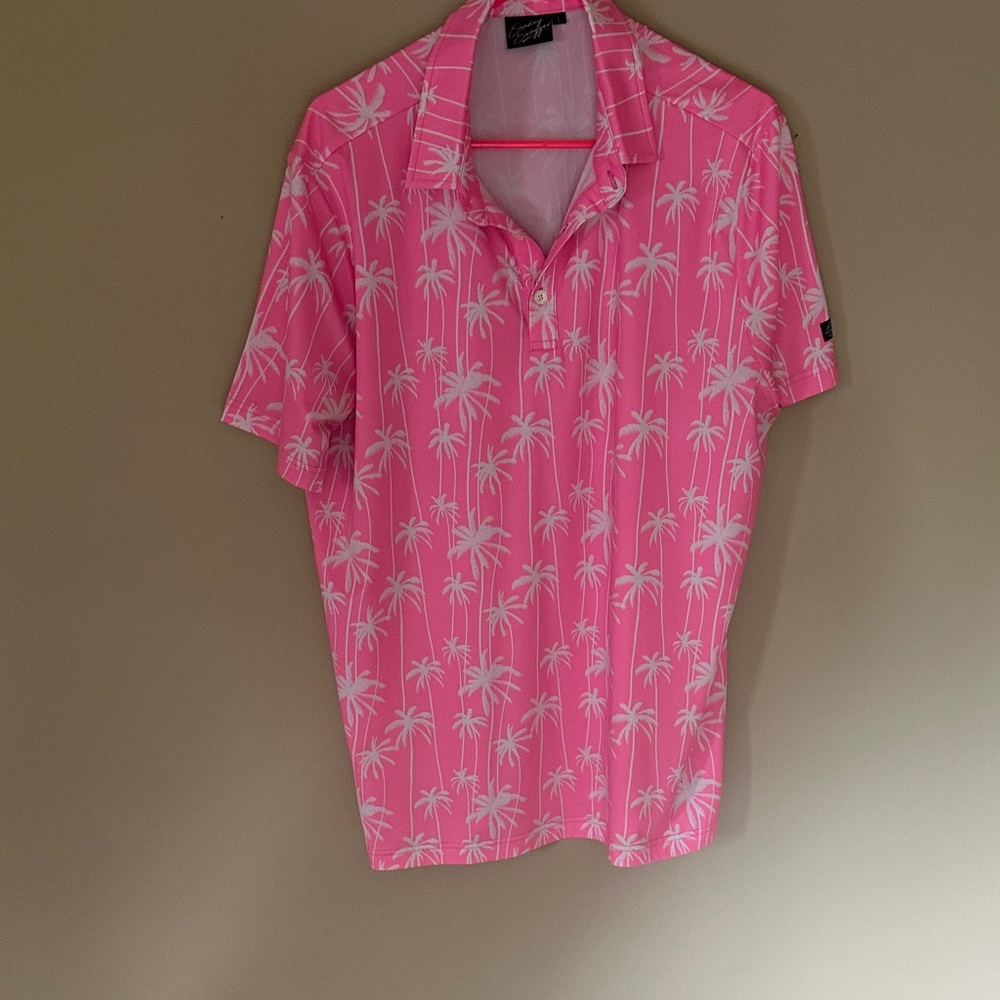 Vibrant Pink Palm Tree Men's Polo Shirt